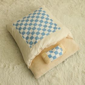 Cat Nest Winter Warm Semi-enclosed Quilt (Option: Blue And White Plaid-M)