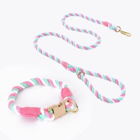 Weaving Gradient Colored Cotton Rope Pet Collar (Option: Cherry blossom pink-XL)