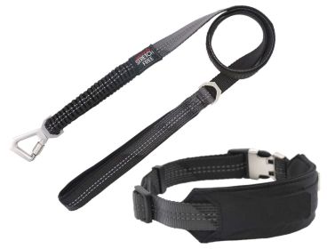 Pet Life 'Geo-prene' 2-in-1 Shock Absorbing Neoprene Padded Reflective Dog Leash and Collar (Color: black)