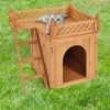 New Style Wood Pet House With Roof Balcony and Bed Shelter