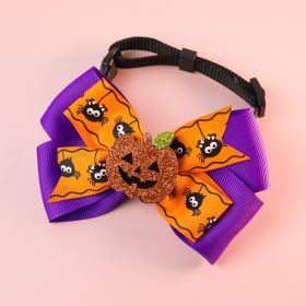 Pet Cat Dog Pumpkin Bow Tie Big Bell Decorations (Option: Purple-S21to30cm)