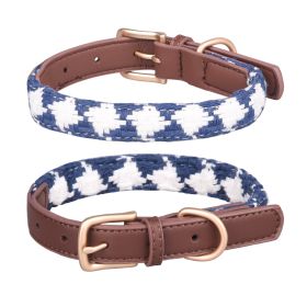 Soft Woven Prismatic Plaid Dog Collar (Option: Dark Blue-L)